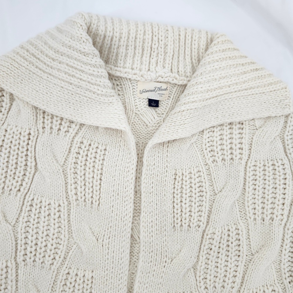 Cream Chunky Oversized Womens Cable Knit Cardigan Size L Fisherman Heritage